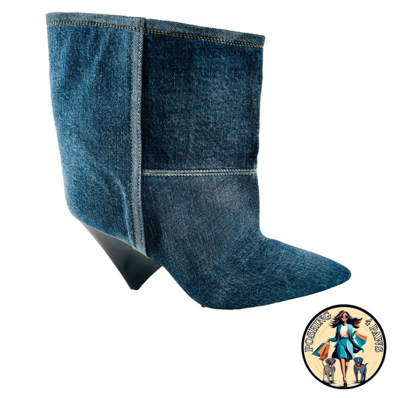 Isabel Marant Miyako Patchwork Denim Y2K Ankle Boot in Dark Blue Womens Size 11 - Picture 4 of 15